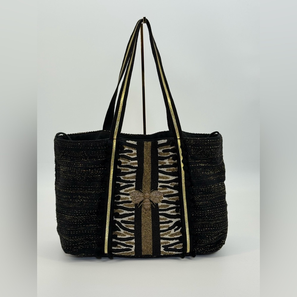 America & Beyond Canvas Bee Glam Hand Beaded Tote Bag - Picture 6 of 15